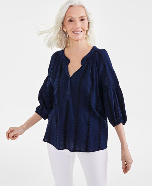 Women's Textured Smocked-Neck Top, Created for Macy's