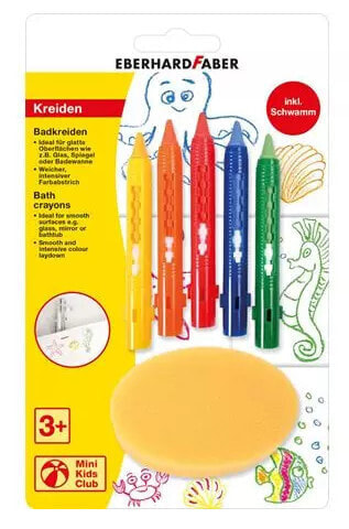 FABER-CASTELL Bathcrayon 5 pcs on blistercard + sponge - 5 pc(s) - Blue - Green - Orange - Red - Yellow - Multicolour - Plastic - Wax - 3 yr(s)