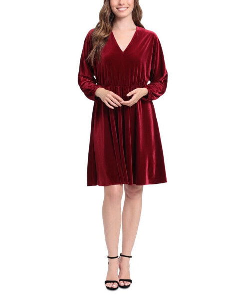 Women's Dolman-Sleeve Velvet Fit & Flare Dress