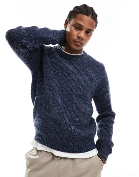 Hollister boxy fit space dye textured knit jumper in dark blue