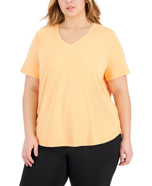 Plus Size Curved-Hem V-Neck Top, Created for Macy's