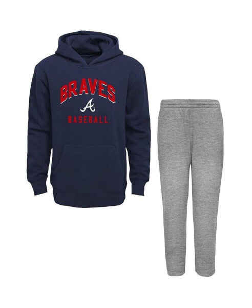 Toddler Boys and Girls Navy, Gray Atlanta Braves Play-By-Play Pullover Fleece Hoodie and Pants Set