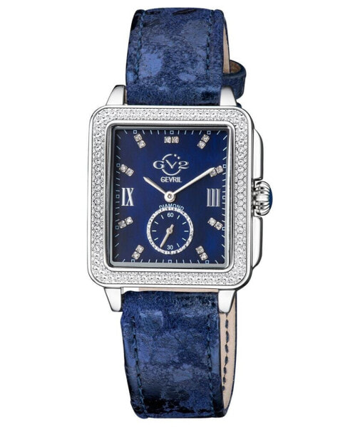 Women's Bari Tortoise Swiss Quartz Diamond Accents Blue Handmade Italian Leather Strap Watch 34mm x 30mm