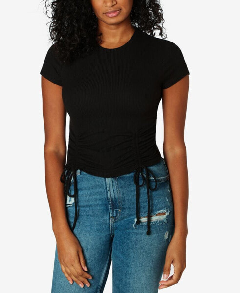 Juniors' Ribbed Side-Ruched Top