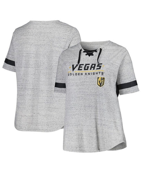 Women's Heather Gray Vegas Golden Knights Plus Size Lace-Up T-Shirt