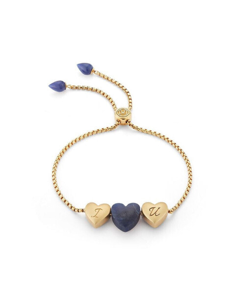 Luv Me Love Heart Sodalite Gemstone Yellow gold Plated Silver Adjustable Bracelet