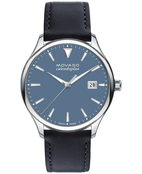 Men's Swiss Calendoplan Blue Leather Strap Watch 40mm