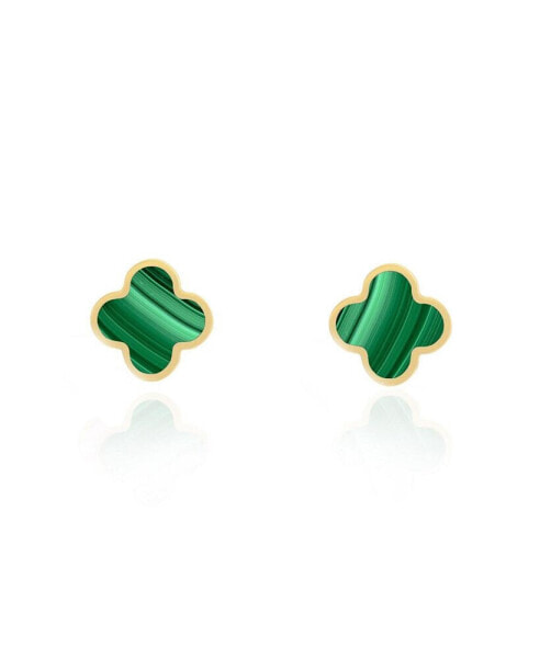 Small Malachite Clover Stud Earrings