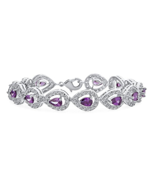 Cocktail Party Estate Statement Halo Teardrop CZ Purple Bracelet For Women Prom s 7 Inch