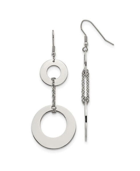 Stainless Steel Polished Circles Dangle Shepherd Hook Earrings