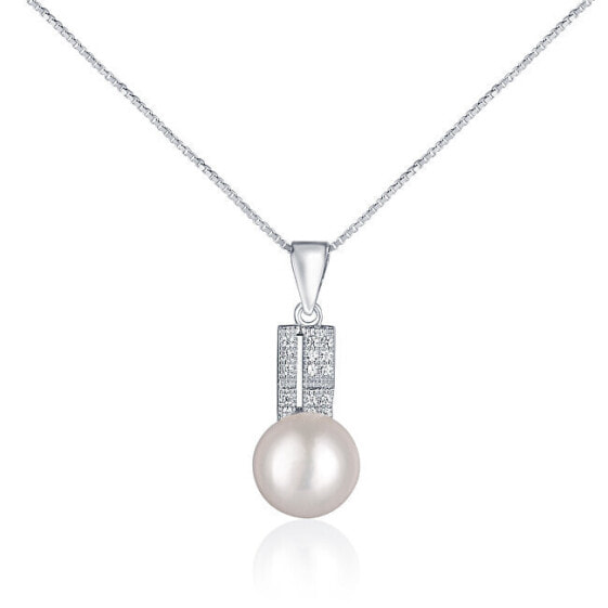 Elegant necklace with real pearl and zircons JL0645 (chain, pendant)