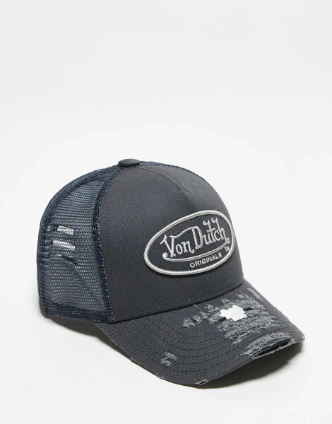 Von Dutch kiruna trucker distressed trucker cap in grey