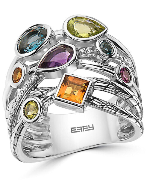 EFFY® Multi-Gemstone (1-3/4 ct. t.w.) & Diamond (1/10 ct. t.w.) Multirow Ring in Sterling Silver