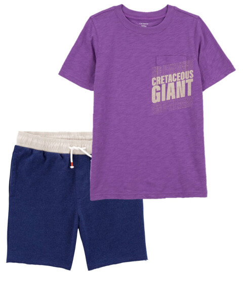 Kid 2-Piece Dinosaur Pocket Graphic Tee & Pull-On Shorts Set 8