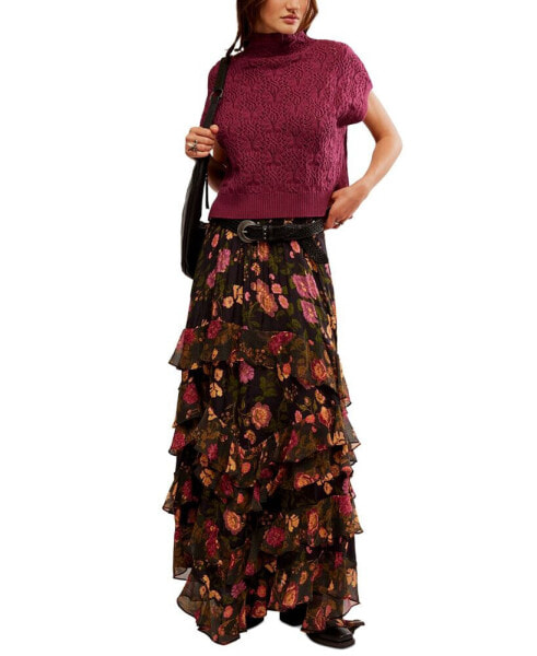 Women's Lolita Ruffled Floral Print Maxi Skirt