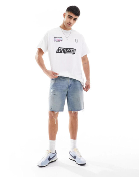 ASOS DESIGN oversized t-shirt in white with sporty front print