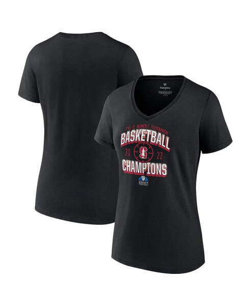 Women's Black Stanford Cardinal 2022 PAC-12 Women's Basketball Conference Tournament Champions V-Neck T-shirt