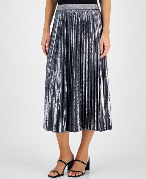 Women's Metallic Pleated Midi Skirt