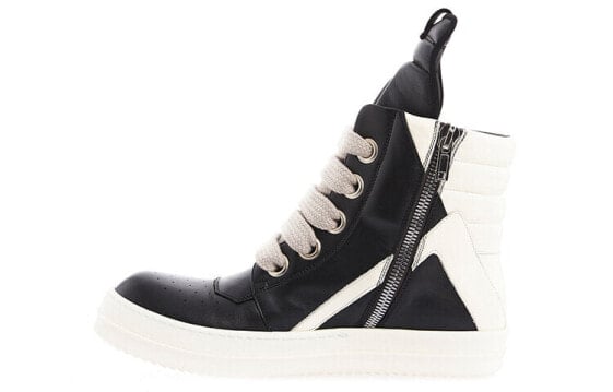 RICK OWENS/RO FogachineGeobasket SS22 全粒面小牛皮 时尚板鞋 男款 黑白色 / RICK OWENSRO FogachineGeobasket SS22 RU01B1894LPOW1-9111