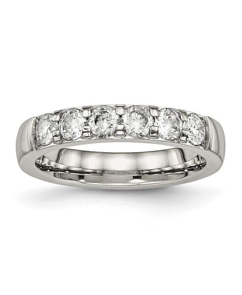 Stainless Steel Polished CZ 4mm Band Ring