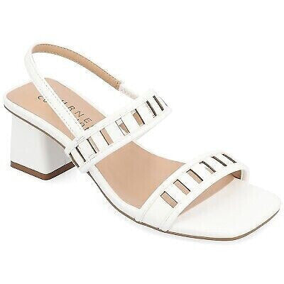 Journee Collection Womens Ismay Laser Cut Sling Back Block Heel Sandals, White 9