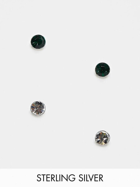 Kingsley Ryan silver gem set round stud 2 pack in sterling silver 