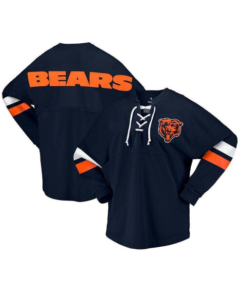 Women's Navy Chicago Bears Spirit Jersey Lace-Up V-Neck Long Sleeve T-shirt