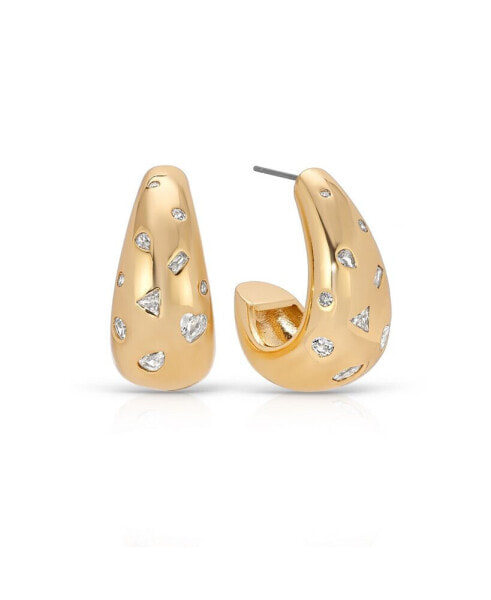 Bezel Crystal Dotted 18k Gold Plated Hoop Earrings