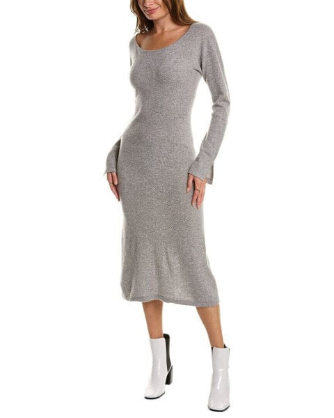Платье средней длины из кашемира с лодочным вырезом Qi Cashmere Grey Xl