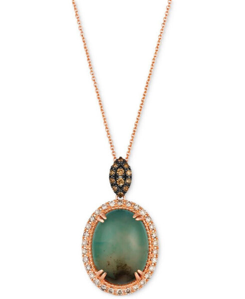 Peacock Aquaprase (7-3/4 ct. t.w.) & Diamond (3/8 ct. t.w.) Halo Adjustable 20" Pendant Necklace in 14k Strawberry Gold