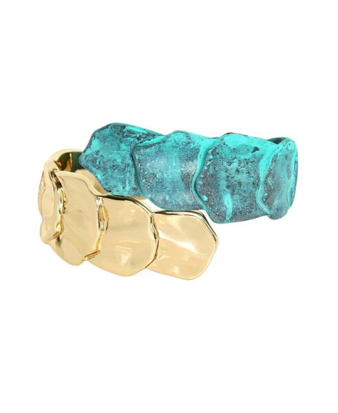 Turquoise Patina Petal Bypass Bangle Bracelet