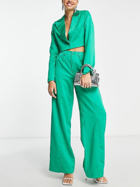 Extro & Vert super wide leg trousers in emerald satin co-ord