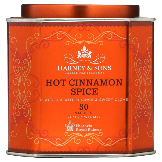 Harney & Sons, черный пряный чай с корицей, апельсином и сладкой гвоздикой, 30 пакетиков, 75 г (2,67 унции)