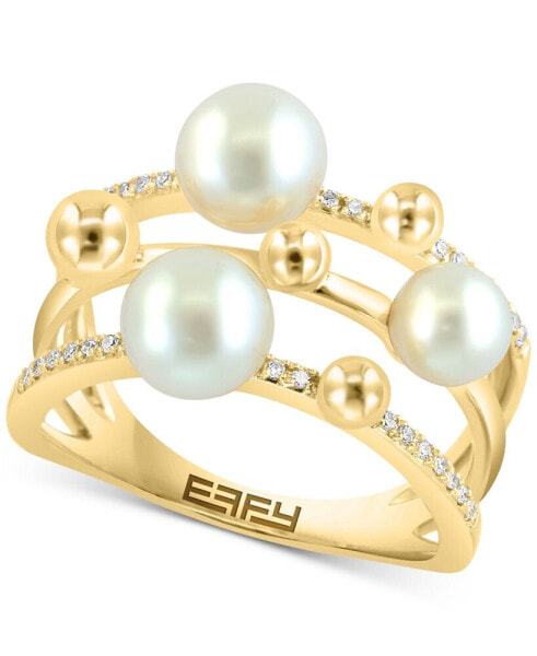 EFFY® Freshwater Pearl (5-6mm) & Diamond (1/10 ct. t.w.) Multirow Statement Ring