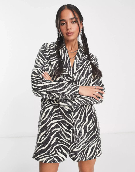 Rebellious Fashion sequin blazer dress in zebra print