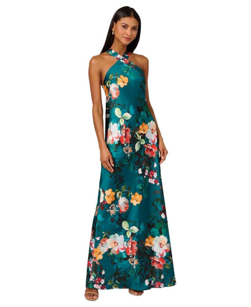 Women's Printed Drape-Back Halter Gown