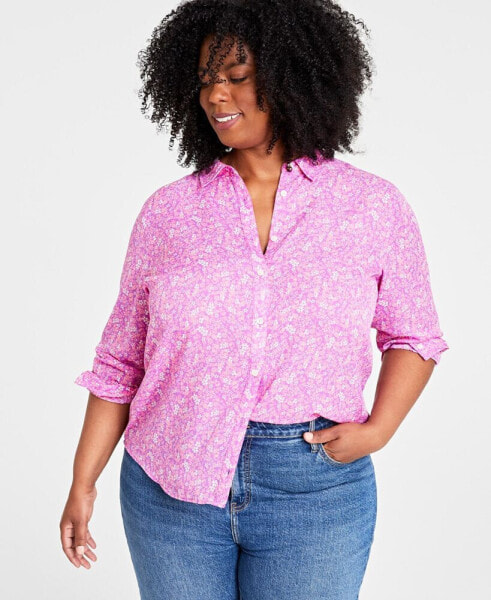 Trendy Plus Size Floral Button-Up Shirt, Created for Macy's