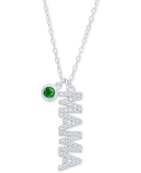 Blue Topaz (1/2 ct. t.w.) & Cubic Zirconia Bezel Stone & Mama 18" Pendant Necklace in Sterling Silver (Also in Green Quartz)