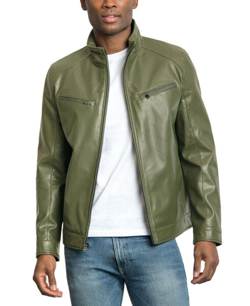 Men's Perforated Faux Leather Hipster Jacket, Created for Macy's