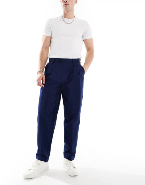 ASOS DESIGN smart premium cotton oversized tapered chino trousers in navy