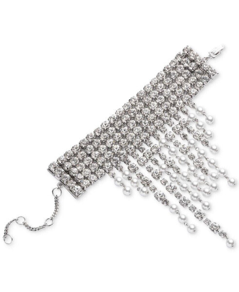 Silver-Tone Crystal & Imitation Pearl Fringe Flex Bracelet