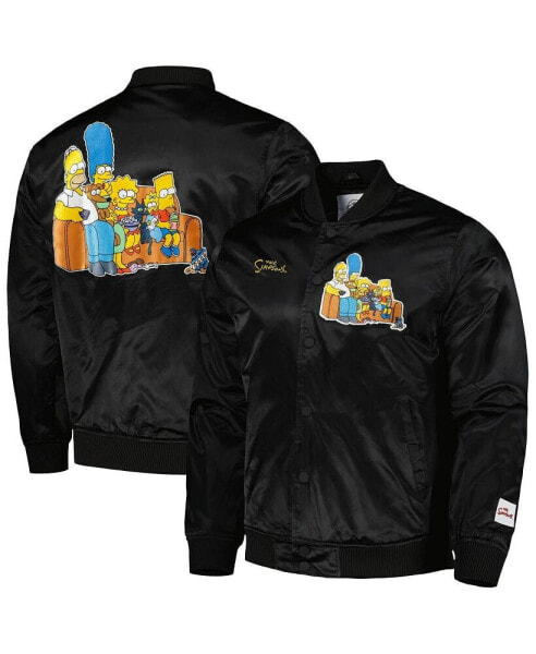 Men's Black The Simpsons Couch Satin Full-Snap Jacket