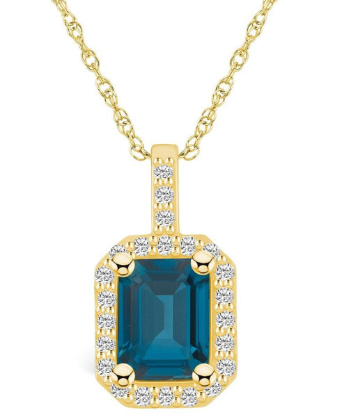 London Blue Topaz (2 Ct. T.W.) and Diamond (1/4 Ct. T.W.) Halo Pendant Necklace in 14K Yellow Gold