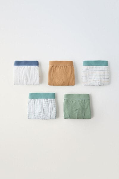3-6 years/ pack of five checked and striped boxers
