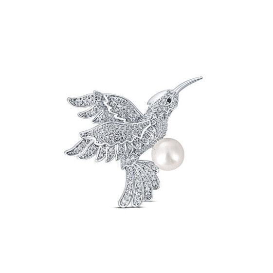 Charming hummingbird brooch with real pearl JL0515