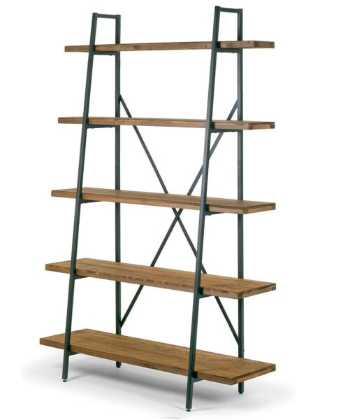 Ailis 71.5" Leaning Etagere Pine Wood Metal Frame Bookcase Five-Shelf Media Tower
