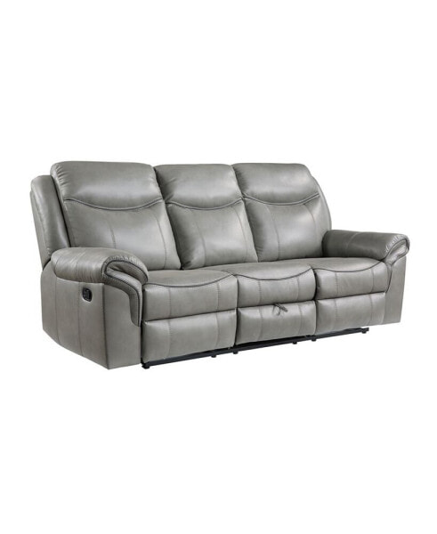 White Label Calico 89" Double Reclining Sofa with Center Drop-Down Cup Holders, Power Outlets, Hidden Drawer and USB Ports