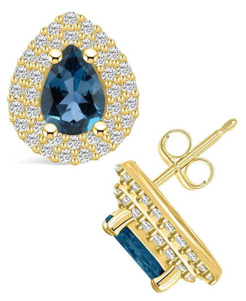 London Topaz (1-3/4 ct. t.w.) and Diamond (5/8 ct. t.w.) Halo Stud Earrings in 14K Yellow Gold