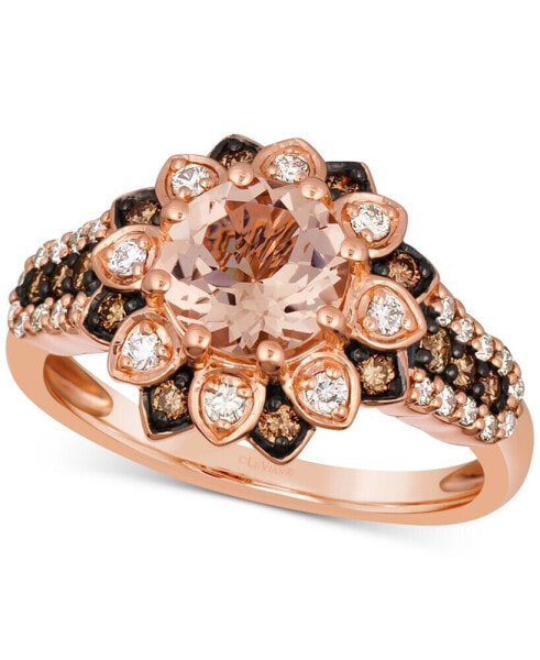 Peach Morganite™ (7/8 ct. t.w.) & Diamond (3/8 ct. t.w.) Flower Ring in 14k Rose Gold