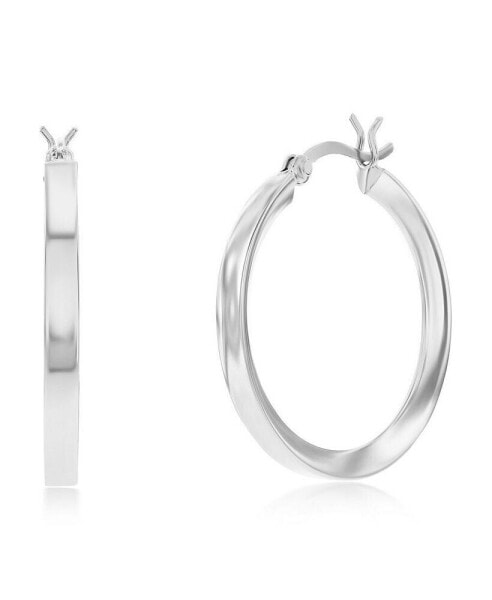 Sterling Silver or Gold Plated over Sterling Silver 3x30mm Fancy Flat Hoop Earrings